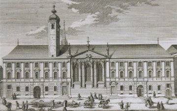 Das Bild zeigt die nicht kolorierte Zeichnung des Deutschordenshauses in Wien.