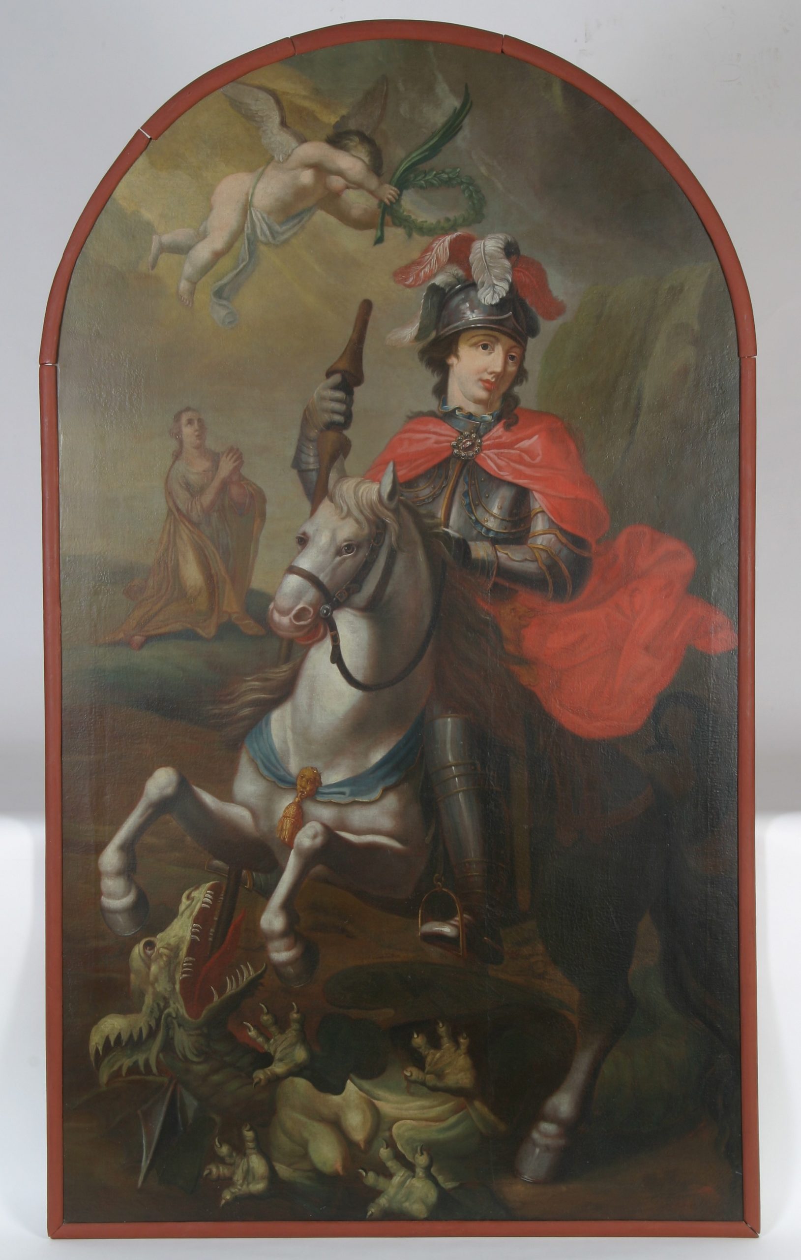 Das Bild zeigt ein Gemälde des Hl. Georg bei der Drachentötung