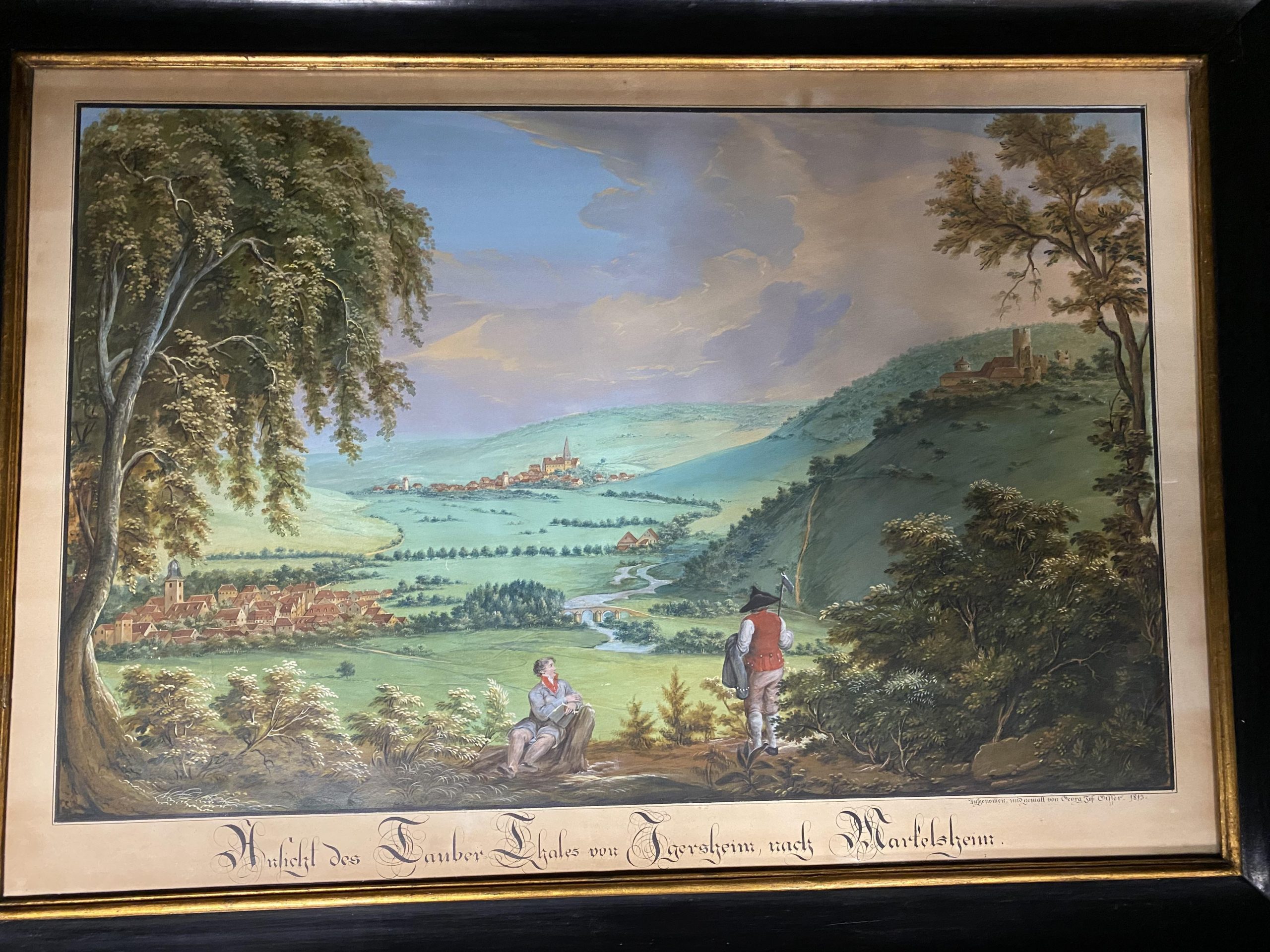 Das Bild zeigt ein Gemälde des Künstlers Georg Gisser mit einer Ansicht des Taubertals von Igersheim nach Markelsheim.