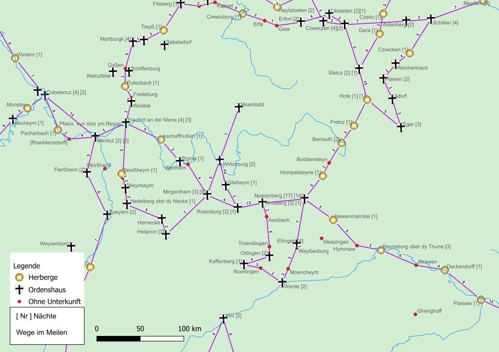 Die Abbildung zeigt die Reiseroute in und um die Region