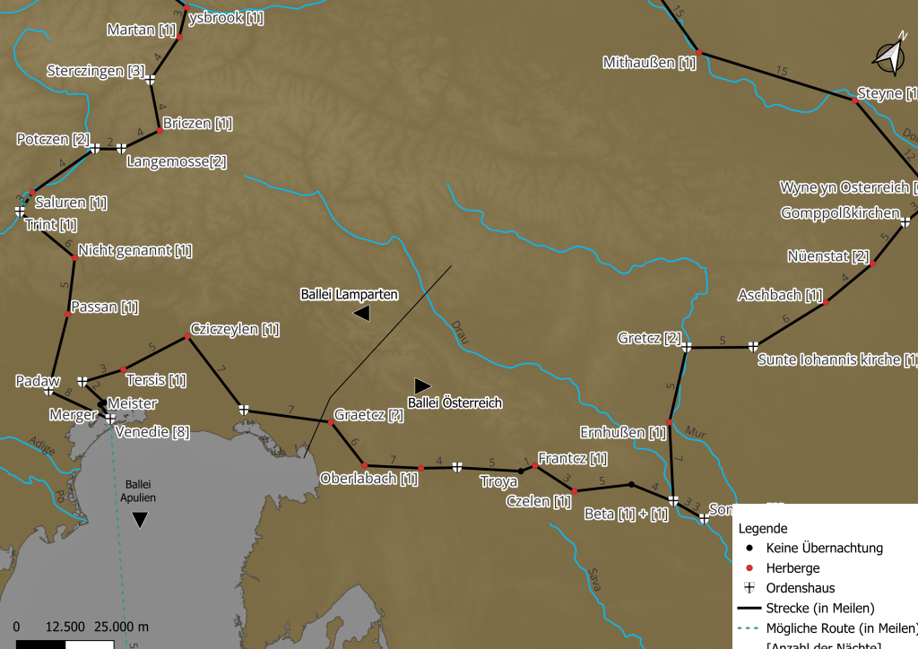 Die Abbildung zeigt die Südliche Reiseroute