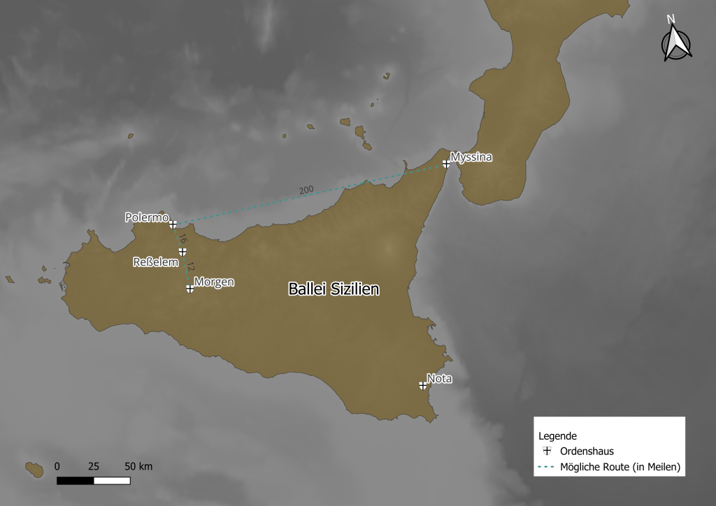 Die Abbildung zeigt die Ordensbesitzungen in Sizilien