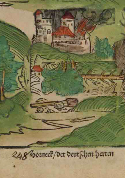 Das Bild zeigt eine Abbildung der Burg Horneck