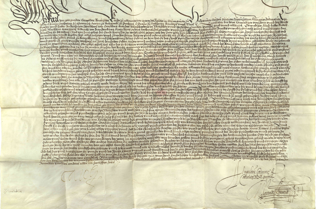 Hier sieht man Urkunde zur Übertragung der Administratorenwürde über den Ordensbesitz in Preußen